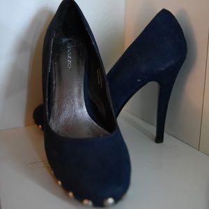 Dark blue stud high 3 inch high heel pump